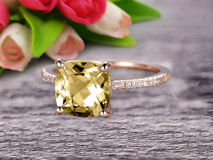 Cushion Cut 1.50 Carat Champagne Diamond Moissanite Engagement Ring Anniversary Gift 10k Rose Gold Curved Basket Under