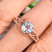 Round Cut 1.50 Carat Aquamarine Engagement Ring Anniversary Gift 10k Rose Gold Art Deco