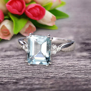 Emerald Cut 1.25 Carat Aquamarine Engagement Ring Anniversary Gift On 10k White Gold