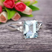 Emerald Cut 1.25 Carat Aquamarine Engagement Ring Anniversary Gift On 10k White Gold