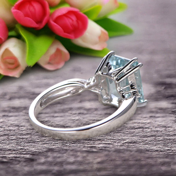 Emerald Cut 1.25 Carat Aquamarine Engagement Ring Anniversary Gift On 10k White Gold