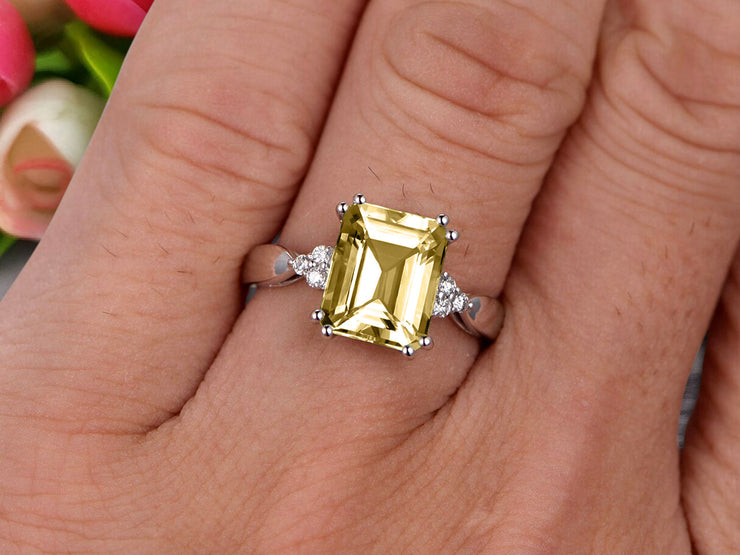 Emerald Cut 1.25 Carat Champagne Diamond Moissanite Engagement Ring Anniversary Gift On 10k White Gold