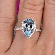 Pear Shape Halo Design 1.50 Carat Aquamarine Engagement Ring Anniversary Gift On 10k White Gold Art Deco