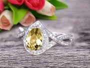 10k White Gold 1.50 Carat Pear Shape Champagne Diamond Moissanite Engagement Rings With Diamonds Halo