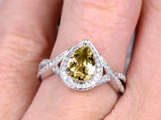 10k White Gold 1.50 Carat Pear Shape Champagne Diamond Moissanite Engagement Rings With Diamonds Halo