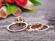 10k Rose Gold Anniversary Gift Art Deco 1.75 Carat Round Cut Champagne Diamond Moissanite Wedding Ring Set Diamond Matching Band Anniversary Gift