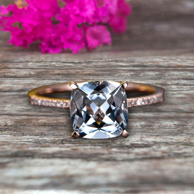 10k Rose Gold Anniversary Gift Art Deco 1.25 Carat Cushion Cut Aquamarine Wedding Engagement Ring
