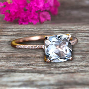 10k Rose Gold Anniversary Gift Art Deco 1.25 Carat Cushion Cut Aquamarine Wedding Engagement Ring