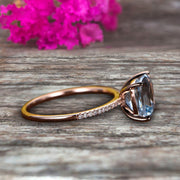 10k Rose Gold Anniversary Gift Art Deco 1.25 Carat Cushion Cut Aquamarine Wedding Engagement Ring