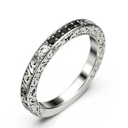 Wedding Ring 0.10 Ct Delicate Antique Scroll Black Diamond Moissanite Wedding Band 10K/14K/18K Solid Gold