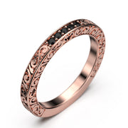 Wedding Ring 0.10 Ct Delicate Antique Scroll Black Diamond Moissanite Wedding Band 10K/14K/18K Solid Gold