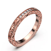 Wedding Ring 0.10 Ct Delicate Antique Scroll Moissanite Diamond Wedding Band 10K/14K/18K Solid Gold