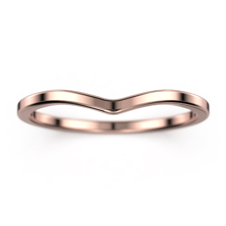 Wedding Band 18K Gold Over Silver Curved Chevron Shape