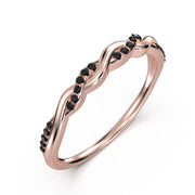 Minimalist 0.22 Ct 1mm Round Cut 10K/14K/18K Solid Gold Twisted Vine Black Diamond Moissanite Ring