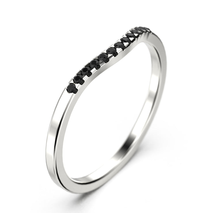 Wedding Ring 0.15 Ct Petite Curved Black Diamond Moissanite 10K/14K/18K Solid Gold Wedding Band