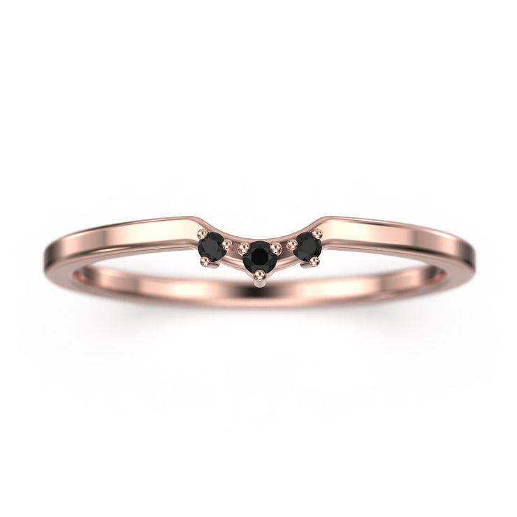 Mini Trio 0.04 Ct Black Diamond Moissanite Nesting Ring 10K/14K/18K Solid Gold Wedding Band