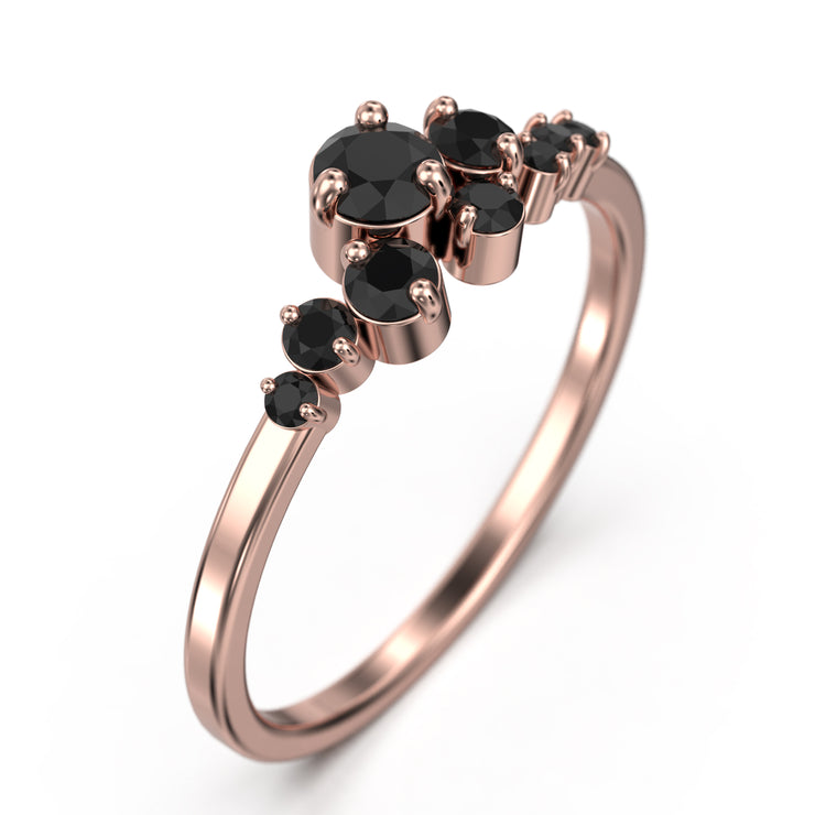 Anniversary Gift 0.65 Ct Round Black Diamond Moissanite Clasic Ring 18K Gold Over Silver Wedding Band
