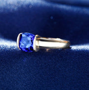 Beautiful 1 Carat cushion cut Blue Sapphire Solitaire Engagement Ring in Yellow Gold