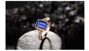 Beautiful 2 Carat Blue Sapphire and Moissanite Diamond Engagement Ring in Rose Gold