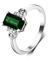 Beautiful 2 Carat Emerald and Moissanite Diamond Engagement Ring in White Gold for Women