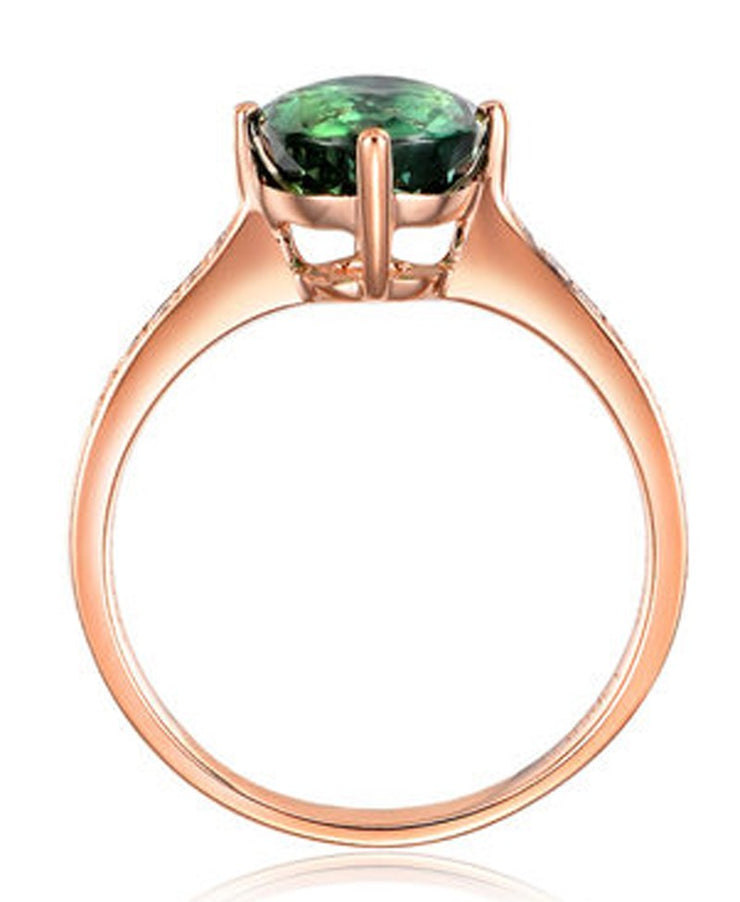 Classic 1 Carat Green Emerald and Moissanite Diamond Rose Gold Engagement Ring for Women