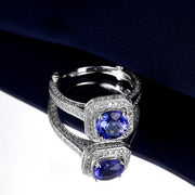 Closeout Sale: Bestselling 1.50 Carat Antique Halo Engagement Ring with Blue Sapphires and Moissanite Diamond in White Gold