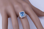 Designer 2 Carat emerald cut Sapphire and Moissanite Diamond Double Halo Engagement Ring for Women