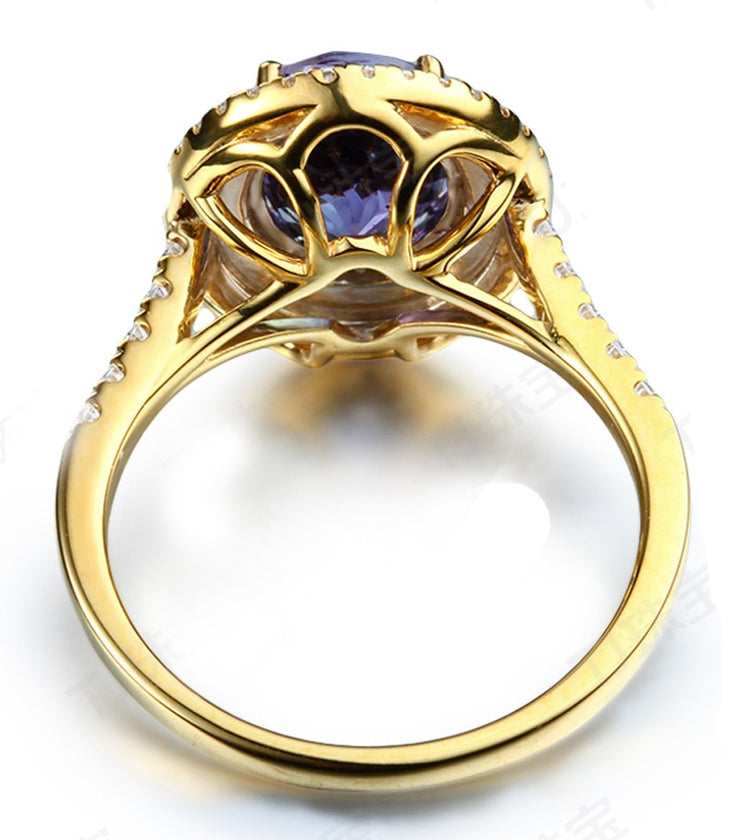 Designer 3 Carat Double Halo Sapphire and Moissanite Diamond Engagement Ring in Yellow Gold