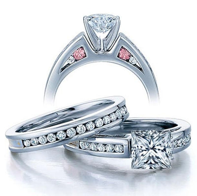 Classic 2.50 Carat Princess cut Diamond and Moissanite Ring Bridal Set 