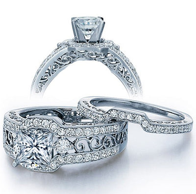 2.50 Carat Princess cut Moissanite Wedding Ring Set in 10k White Gold