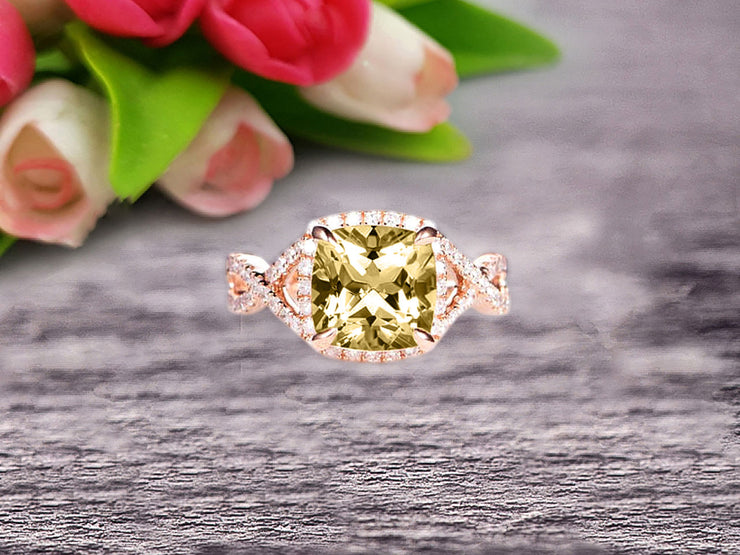 Staggering Looking Cushion Cut Champagne Diamond Moissanite Engagement Ring 10k Rose Gold Halo Wedding Ring Anniversary Promise Surprisingly Ring