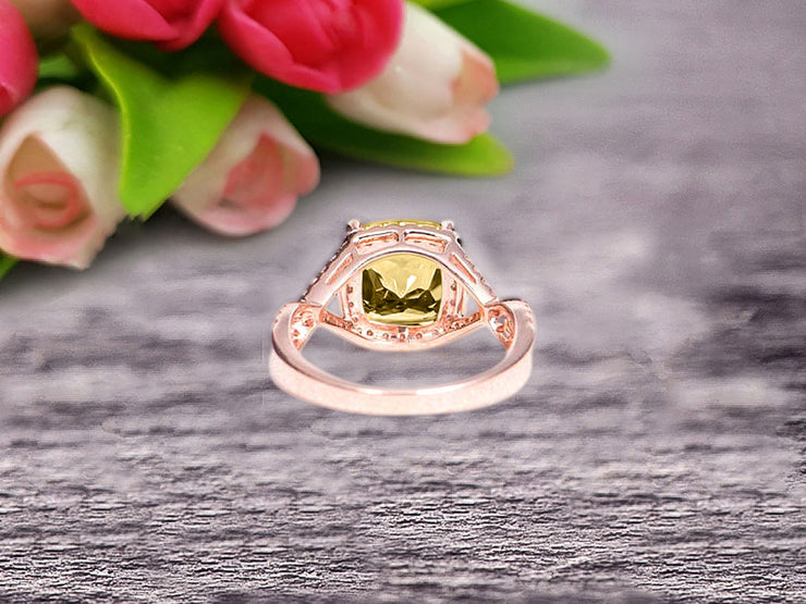 Staggering Looking Cushion Cut Champagne Diamond Moissanite Engagement Ring 10k Rose Gold Halo Wedding Ring Anniversary Promise Surprisingly Ring