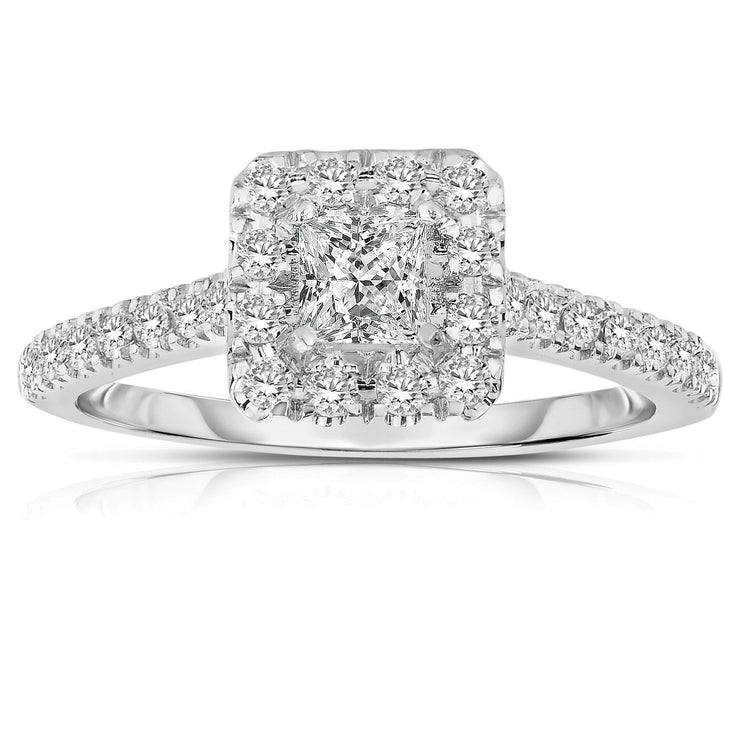 1.50 Carat Princess cut Halo Diamond Moissanite Engagement Ring 