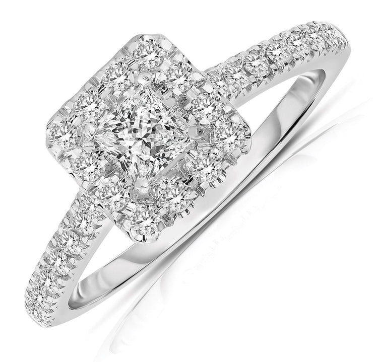 1.50 Carat Princess cut Halo Diamond Moissanite Engagement Ring in White Gold