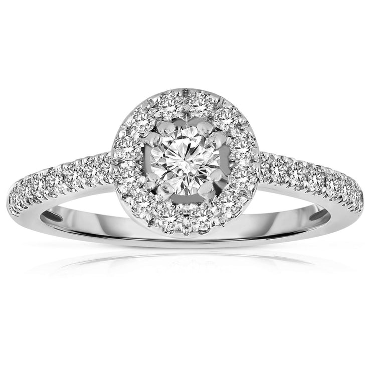 Halo Diamond Moissanite Engagement Ring 1.50 Carat Round cut Moissanite in White Gold