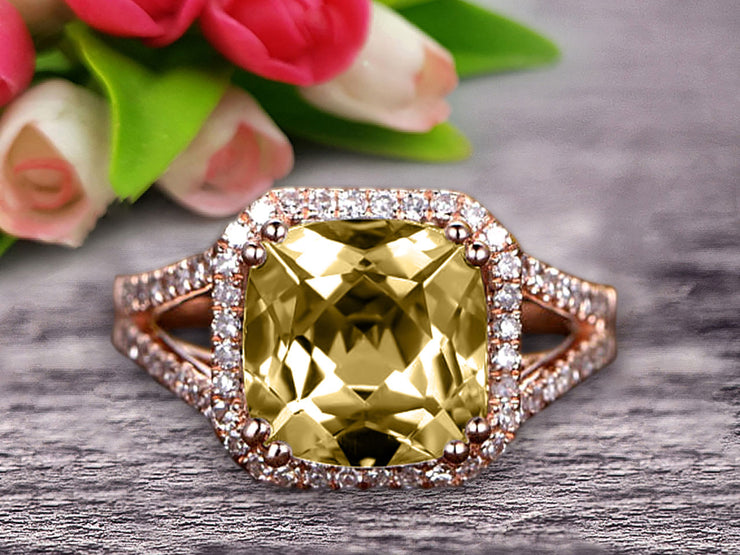 1.50 Carat Champagne Diamond Moissanite Engagement Ring On 10k Rose Gold Anniversary Ring HALO Cushion Champagne Diamond Moissanite