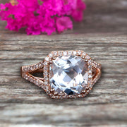 1.50 Carat Natural Aquamarine Engagement Ring On 10k Rose Gold Anniversary Ring HALO Cushion Aquamarine