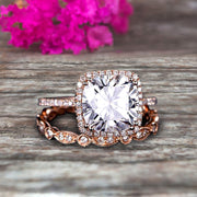 1.75 carat Classic Cushion Moissanite Diamond wedding Bands Engagement Ring on 10k Rose Gold