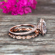 1.75 carat Classic Cushion Moissanite Diamond wedding Bands Engagement Ring on 10k Rose Gold