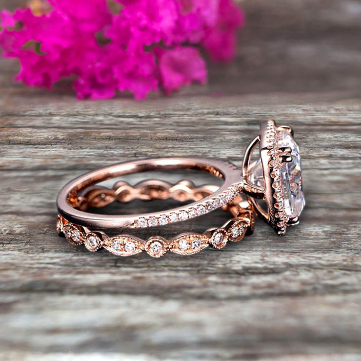 1.75 carat Classic Cushion Moissanite Diamond wedding Bands Engagement Ring on 10k Rose Gold