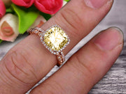 1.75 carat Classic Cushion Champagne Diamond Moissanite Diamond wedding Bands Engagement Ring on 10k Rose Gold