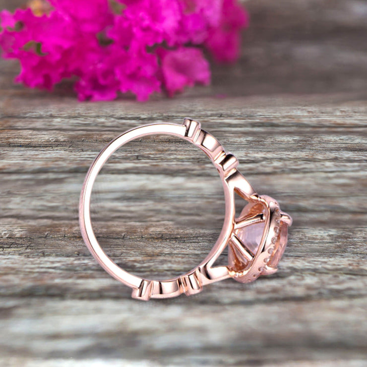 1.50 Carat Round Cut Morganite Ring Engagement Ring Promise Ring Anniversary Ring 10k Rose Gold Pink Gem Stone Art Deco