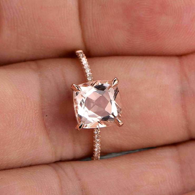 Cushion Cut 1.50 Carat Morganite Engagement Ring Rose Gold 10k Basket Design Claw Prong Art Deco