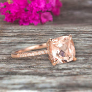 Cushion Cut 1.50 Carat Morganite Engagement Ring Rose Gold 10k Basket Design Claw Prong Art Deco