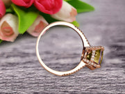 Cushion Cut 1.50 Carat Champagne Diamond Moissanite Engagement Ring Rose Gold 10k Basket Design Claw Prong Art Deco