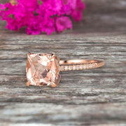 Cushion Cut 1.50 Carat Morganite Engagement Ring Rose Gold 10k Basket Design Claw Prong Art Deco