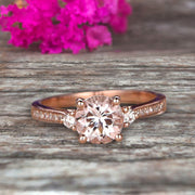 Morganite Engagement Ring With Solid 10k Rose Gold Promise Ring Round Cut 1.25 Carat Art Deco