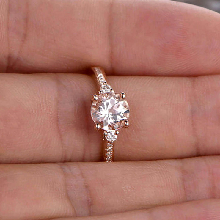 Morganite Engagement Ring With Solid 10k Rose Gold Promise Ring Round Cut 1.25 Carat Art Deco