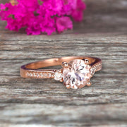 Morganite Engagement Ring With Solid 10k Rose Gold Promise Ring Round Cut 1.25 Carat Art Deco