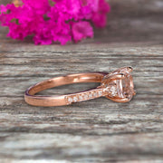 Morganite Engagement Ring With Solid 10k Rose Gold Promise Ring Round Cut 1.25 Carat Art Deco